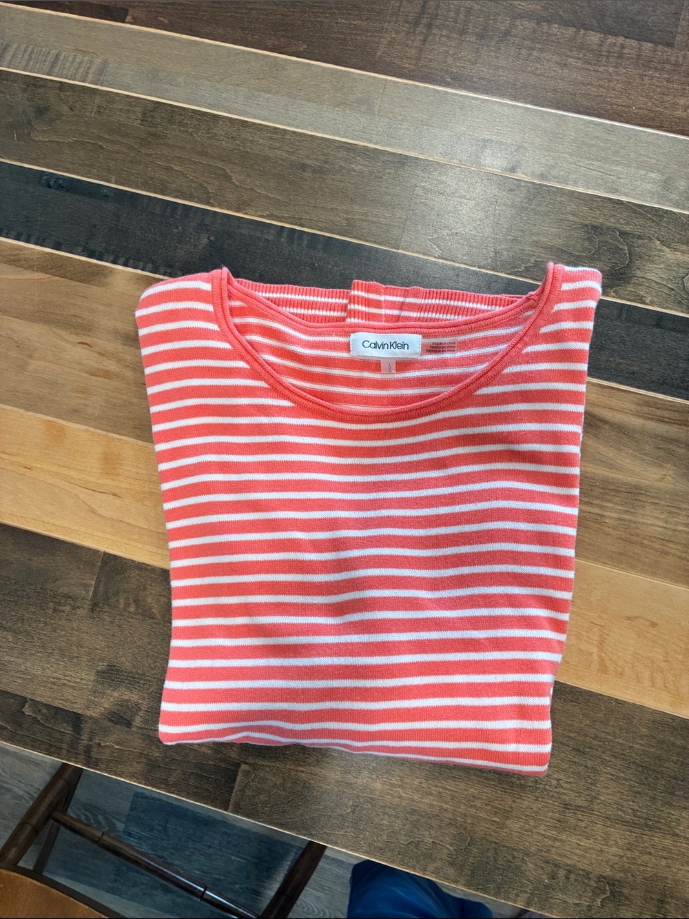 Calvin Klein Coral and White Striped Tee